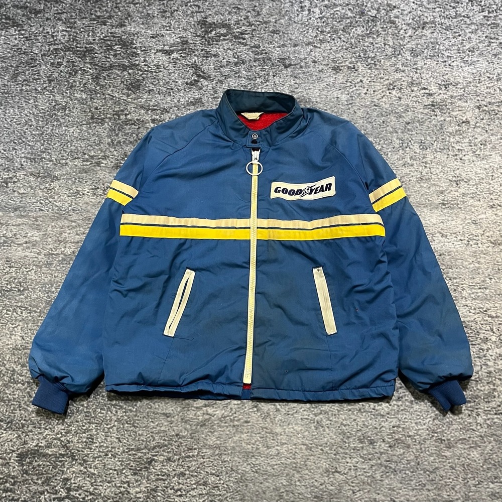 Vintage 1970s Goodyear Racing Jacket Zip Up Mens Large‎ Fleece Lined USA